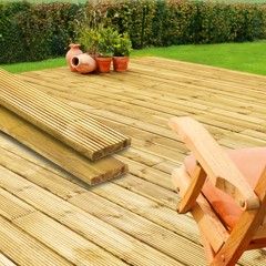 Holz-Terrassendiele Kiefer/Fichte KDI genutet / geriffelt 3000 x 146 x 27 mm