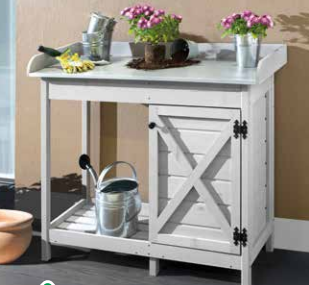 Pflanztisch mit Unterschrank Kiefer, hellgrau gebeizt, B 112 x T 47 x H 94 cm