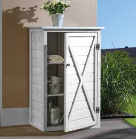 Gartenschrank klein, Dach verzinkt Kiefer, hellgrau gebeizt, B 77 x T 57 x H 117 cm